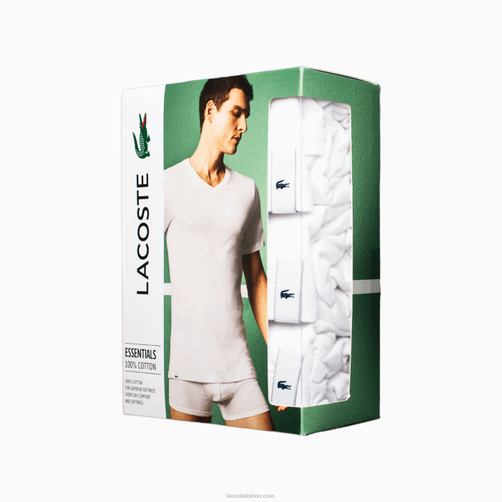homens Lacoste branco 001 camiseta lounge com 3 unidades 08D01579