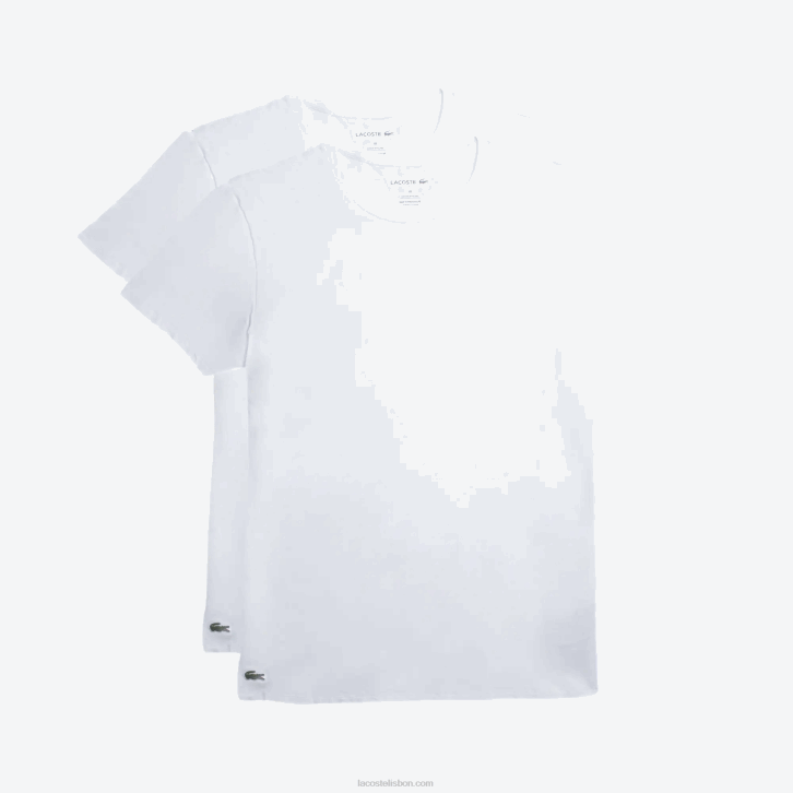 homens Lacoste branco 001 camiseta lounge de algodão com gola redonda pacote com 2 08D01542