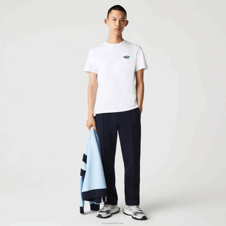 homens Lacoste branco 001 t-shirt crocodilos de algodão orgânico com gola redonda 08D0919