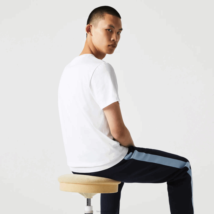 homens Lacoste branco 001 t-shirt crocodilos de algodão orgânico com gola redonda 08D0919