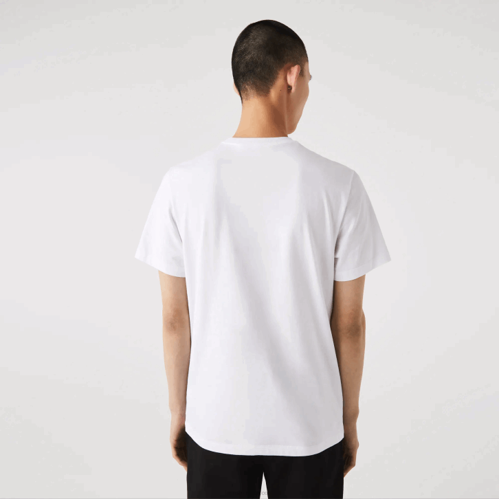 homens Lacoste branco 001 t-shirt de algodão com gola redonda e estampa de crocodilo 08D0761