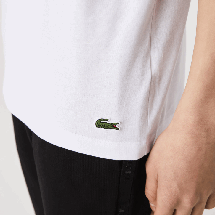 homens Lacoste branco 001 t-shirt de algodão com gola redonda e estampa de crocodilo 08D0761