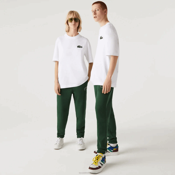 homens Lacoste branco 001 t-shirt de algodão orgânico de crocodilo de ajuste solto 08D075