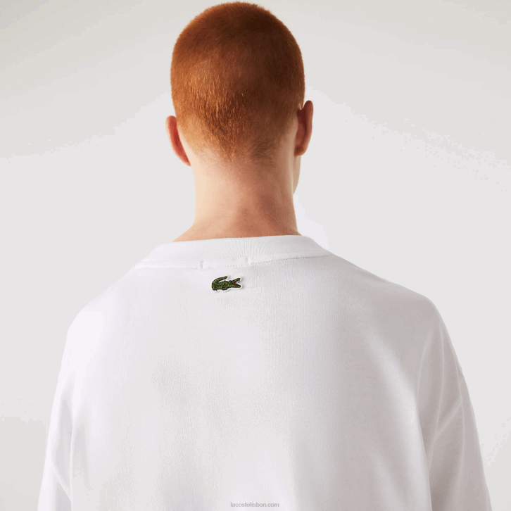 homens Lacoste branco 001 t-shirt de algodão orgânico de crocodilo de ajuste solto 08D075