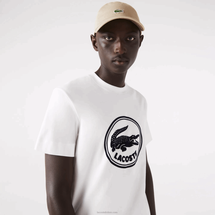 homens Lacoste branco 70v camiseta de algodão com logo estampado em 3D 08D0906