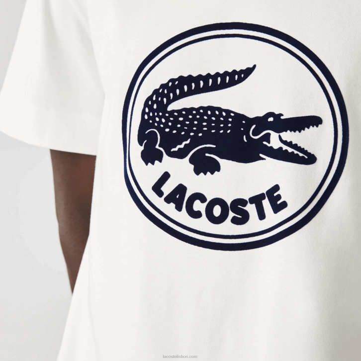 homens Lacoste branco 70v camiseta de algodão com logo estampado em 3D 08D0906