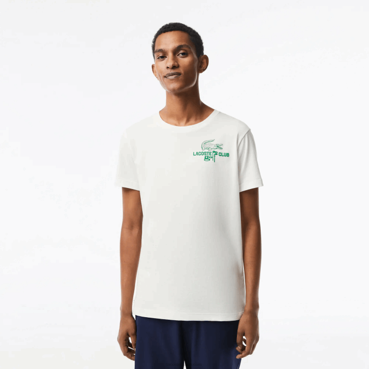 homens Lacoste branco 70v camiseta de algodão orgânico de ajuste regular de golfe 08D0178