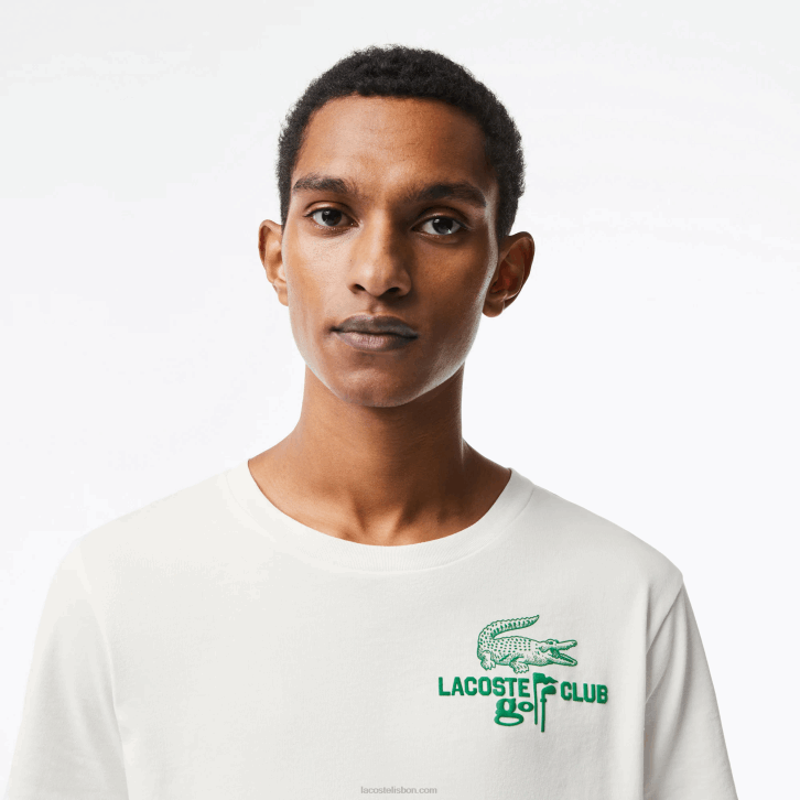 homens Lacoste branco 70v camiseta de algodão orgânico de ajuste regular de golfe 08D0178