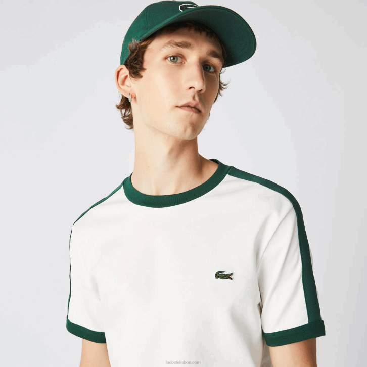 homens Lacoste branco 70v camiseta gola contrastante regular fit 08D0855