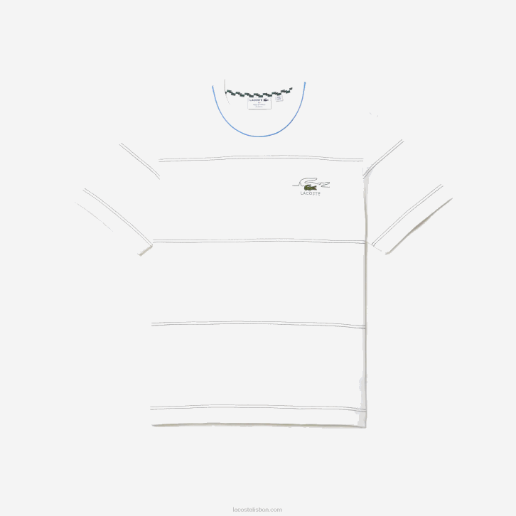 homens Lacoste branco 70v camiseta listrada em jérsei de algodão orgânico 08D0182