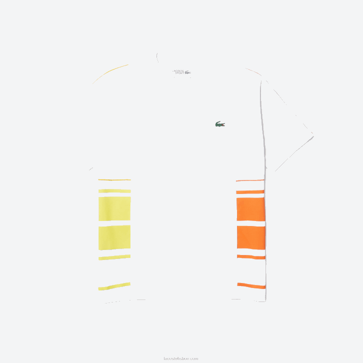 homens Lacoste branco amarelo laranja d0v camiseta piquê gola redonda com bandas gráficas esportivas 08D01922
