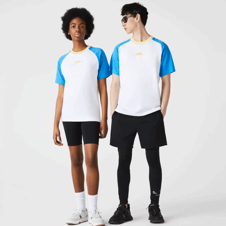 homens Lacoste branco azul amarelo d1q camiseta algodão vivo 08D0941