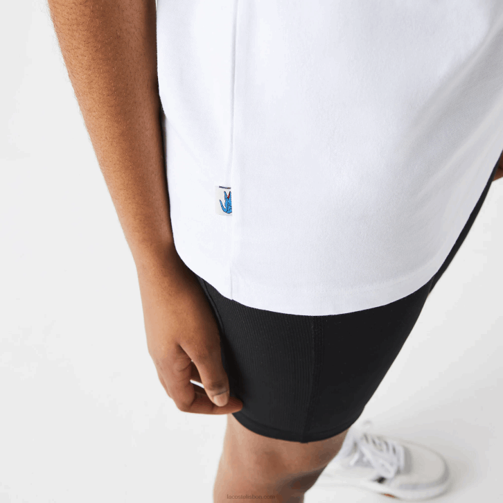 homens Lacoste branco azul amarelo d1q camiseta algodão vivo 08D0941