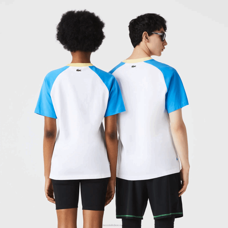 homens Lacoste branco azul amarelo d1q camiseta algodão vivo 08D0941