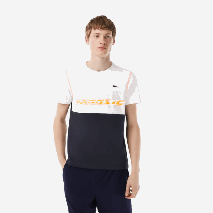 homens Lacoste branco azul laranja wyi camiseta tênis x daniil medvedev 08D026