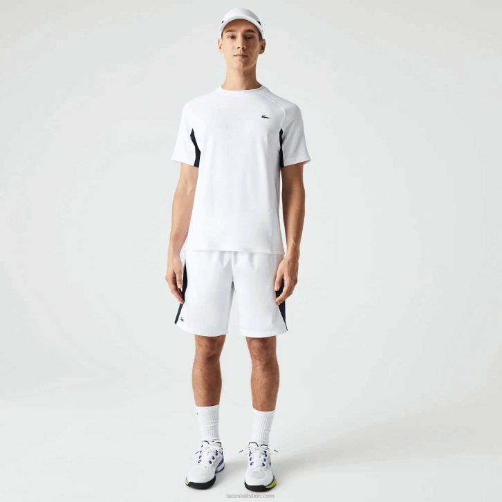 homens Lacoste branco azul marinho branco y2u camiseta esportiva color block ultra-dry tênis piquê 08D0583
