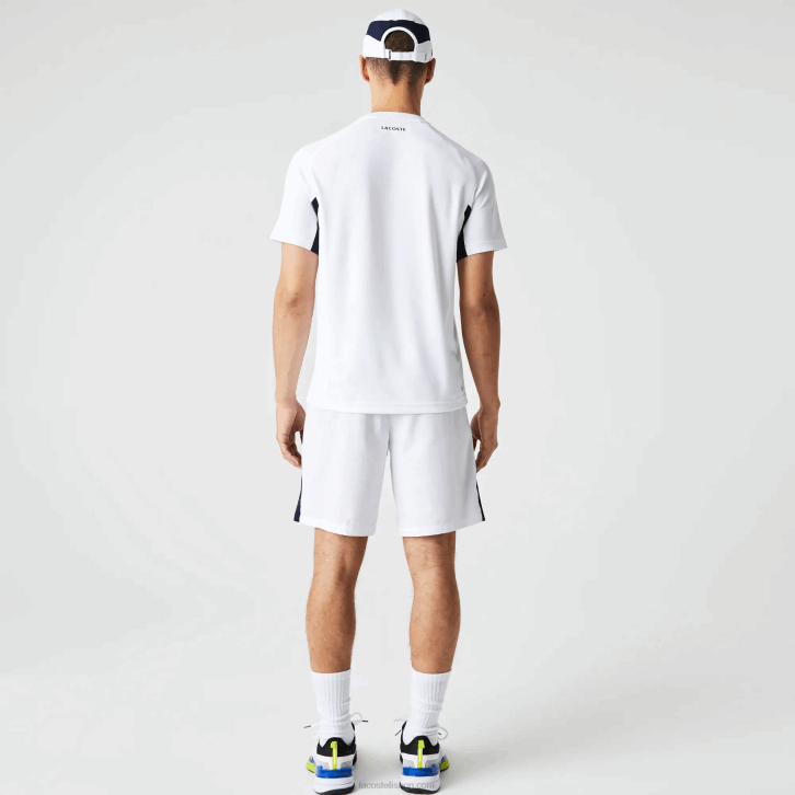 homens Lacoste branco azul marinho branco y2u camiseta esportiva color block ultra-dry tênis piquê 08D0583