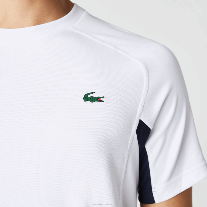 homens Lacoste branco azul marinho branco y2u camiseta esportiva color block ultra-dry tênis piquê 08D0583