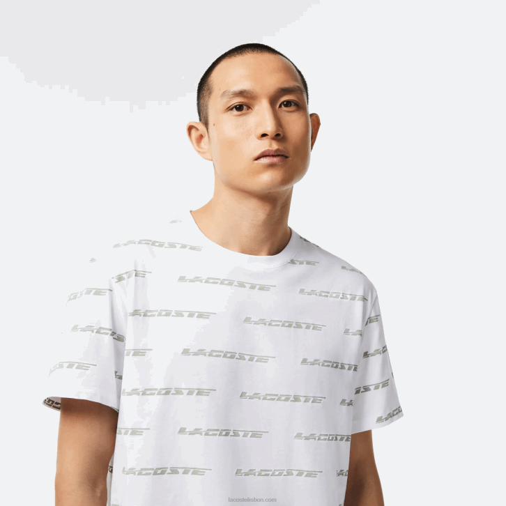 homens Lacoste branco cáqui verde gy8 camiseta de algodão com estampa de logo 08D0502