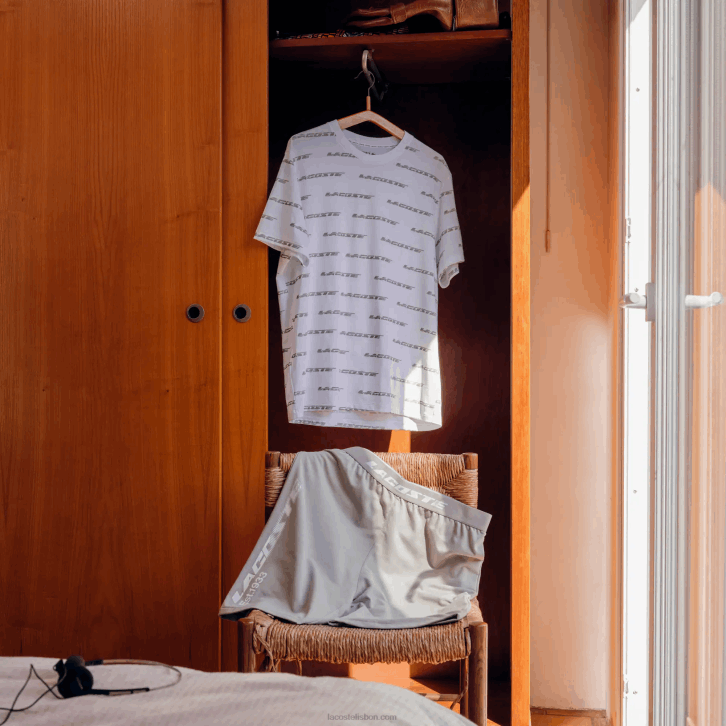 homens Lacoste branco cáqui verde gy8 camiseta de algodão com estampa de logo 08D0502