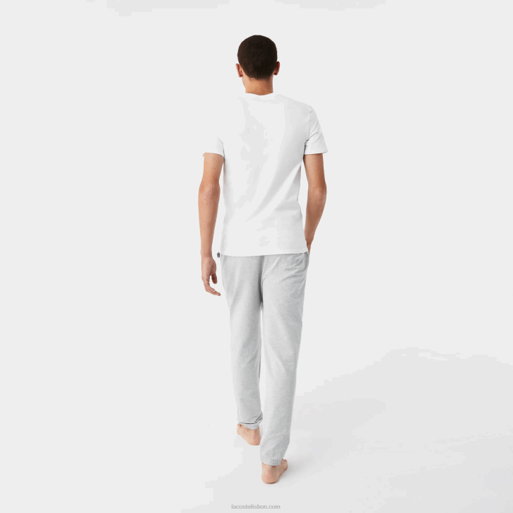 homens Lacoste branco cinza chine preto bxy camiseta de algodão com gola redonda pacote com 3 08D01349
