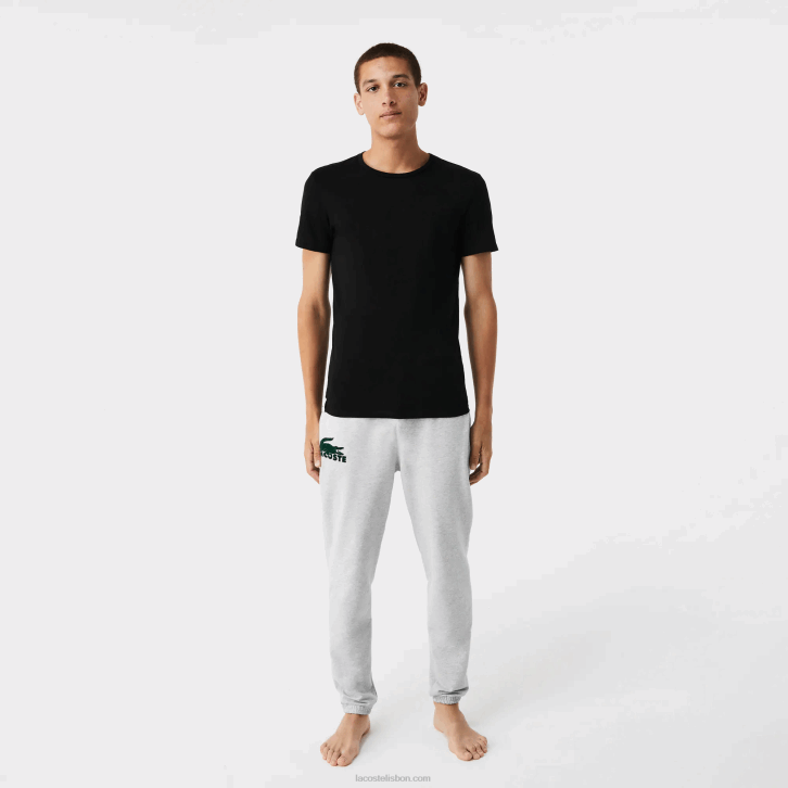 homens Lacoste branco cinza chine preto bxy camiseta de algodão com gola redonda pacote com 3 08D01349