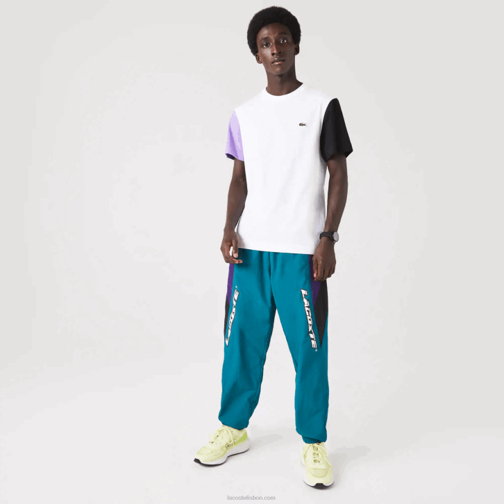 homens Lacoste branco roxo preto uwx camiseta de jérsei de algodão colorblock de ajuste regular 08D0813