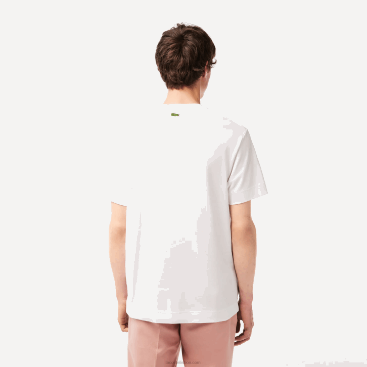 homens Lacoste branco verde 737 t-shirt de algodão de marca tom sobre tom de ajuste relaxado 08D0132