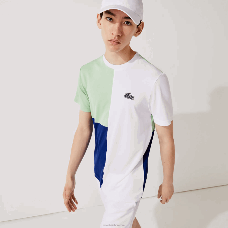 homens Lacoste branco verde azul marinho branco cmn camiseta esporte tricolor respirável light piquê 08D0908