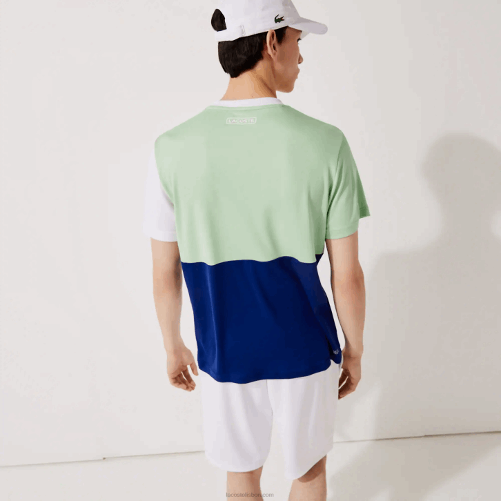 homens Lacoste branco verde azul marinho branco cmn camiseta esporte tricolor respirável light piquê 08D0908