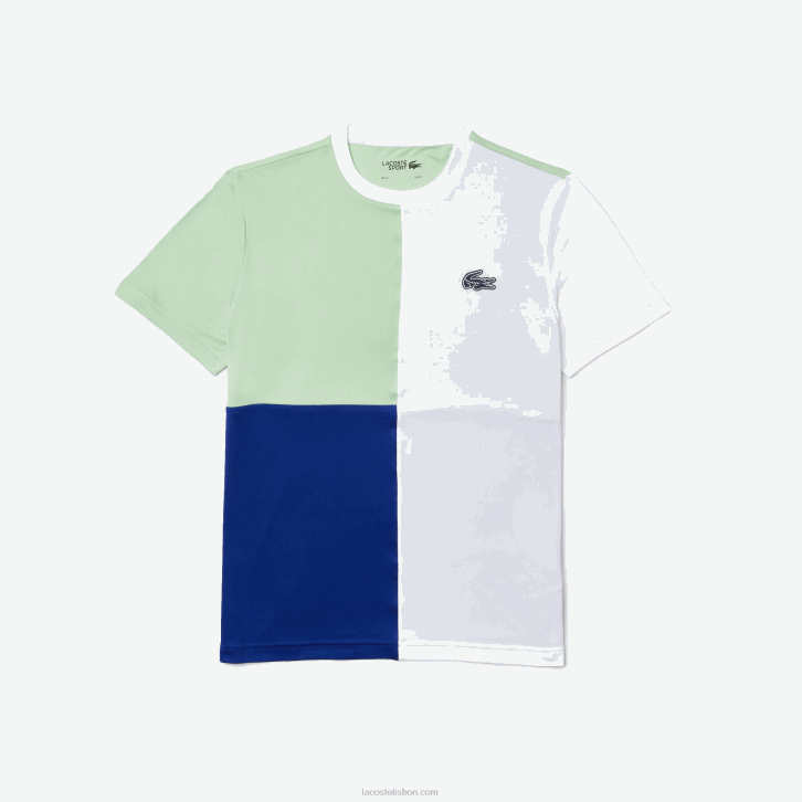 homens Lacoste branco verde azul marinho branco cmn camiseta esporte tricolor respirável light piquê 08D0908