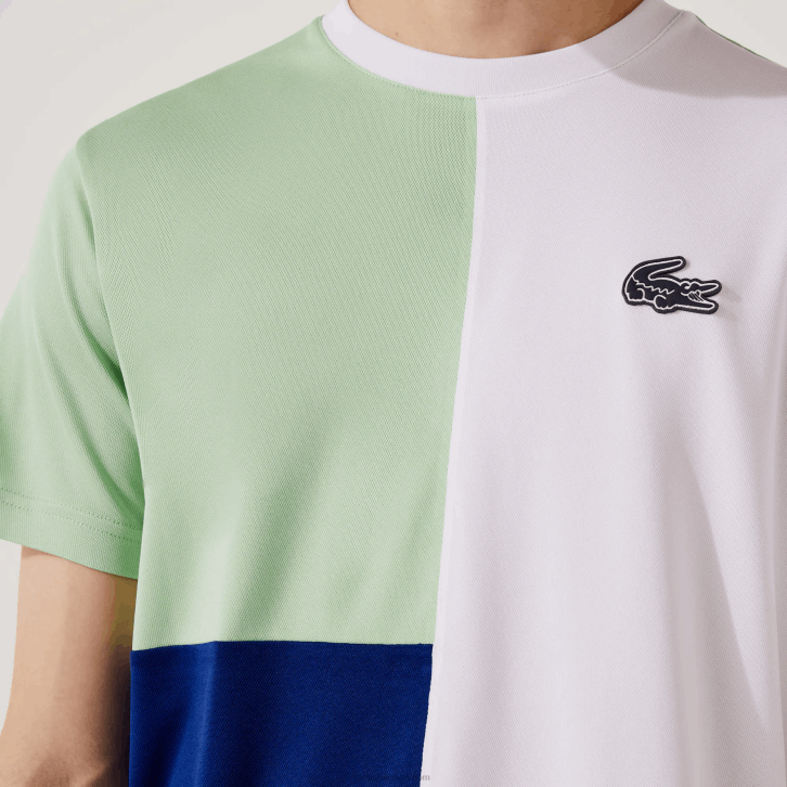 homens Lacoste branco verde azul marinho branco cmn camiseta esporte tricolor respirável light piquê 08D0908