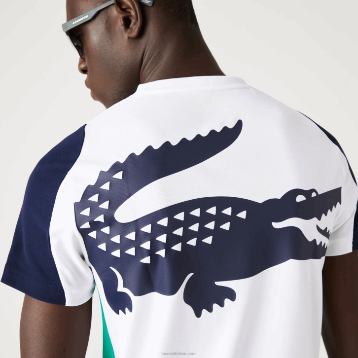 homens Lacoste branco verde azul marinho yh9 camiseta esportiva com estampa de crocodilo 08D0588