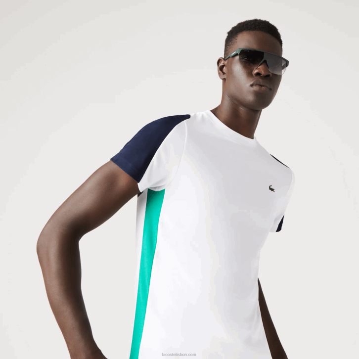 homens Lacoste branco verde azul marinho yh9 camiseta esportiva com estampa de crocodilo 08D0588
