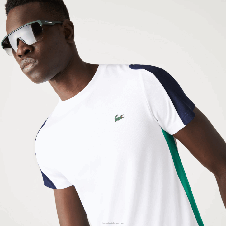 homens Lacoste branco verde azul marinho yh9 camiseta esportiva com estampa de crocodilo 08D0588