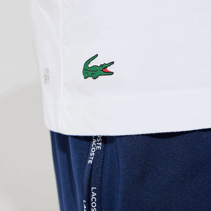 homens Lacoste branco verde v7e camiseta esportiva respirável com estampa de tênis decote careca 08D0792