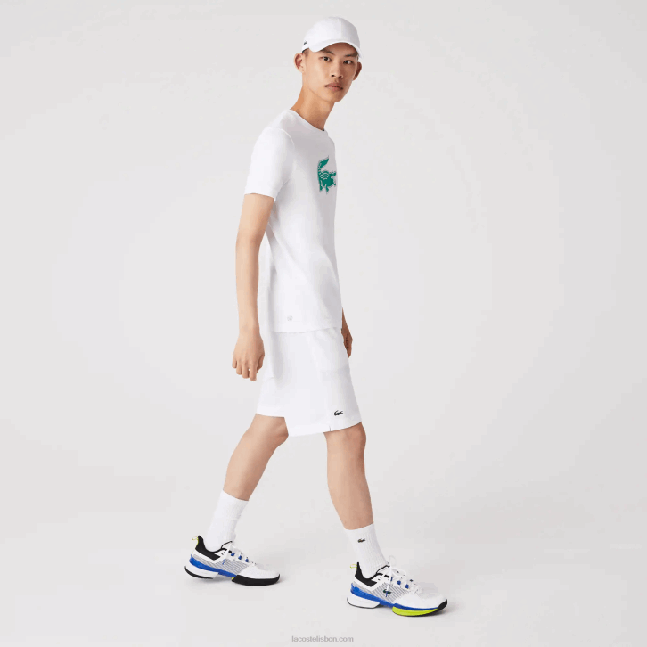 homens Lacoste branco verde w1j camiseta esportiva respirável de crocodilo com estampa 3d 08D0745