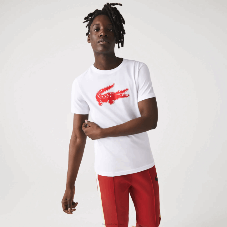 homens Lacoste branco vermelho b6c camiseta esportiva respirável de crocodilo com estampa 3d 08D087