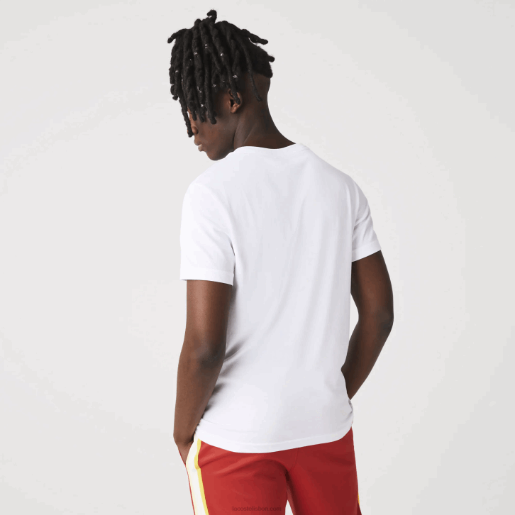 homens Lacoste branco vermelho b6c camiseta esportiva respirável de crocodilo com estampa 3d 08D087