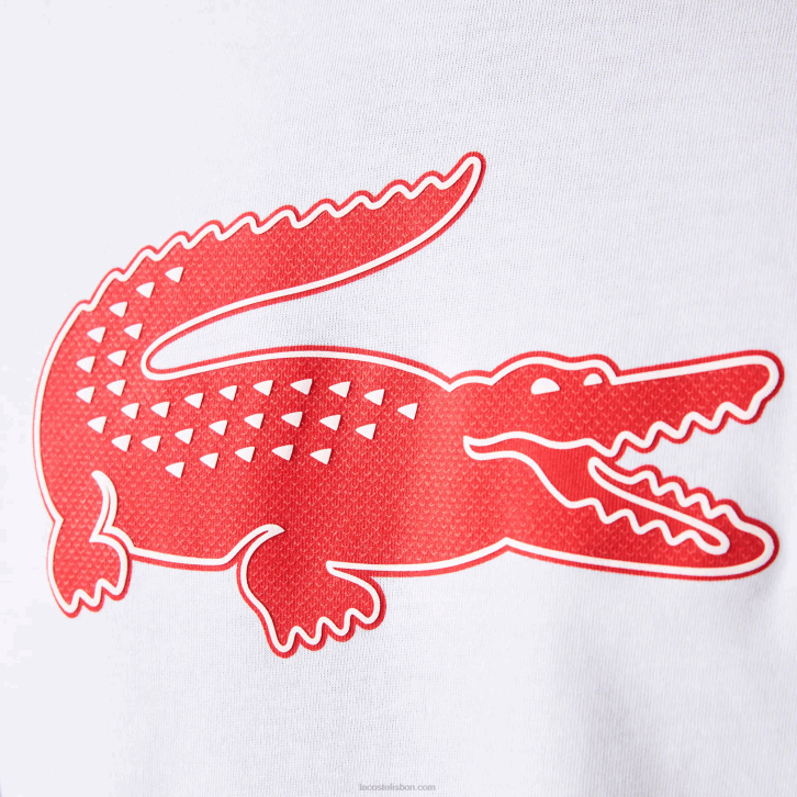 homens Lacoste branco vermelho b6c camiseta esportiva respirável de crocodilo com estampa 3d 08D087