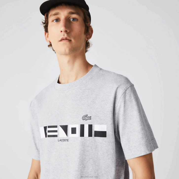 homens Lacoste chine cinza cca camiseta com estampa de ajuste relaxado 08D0660