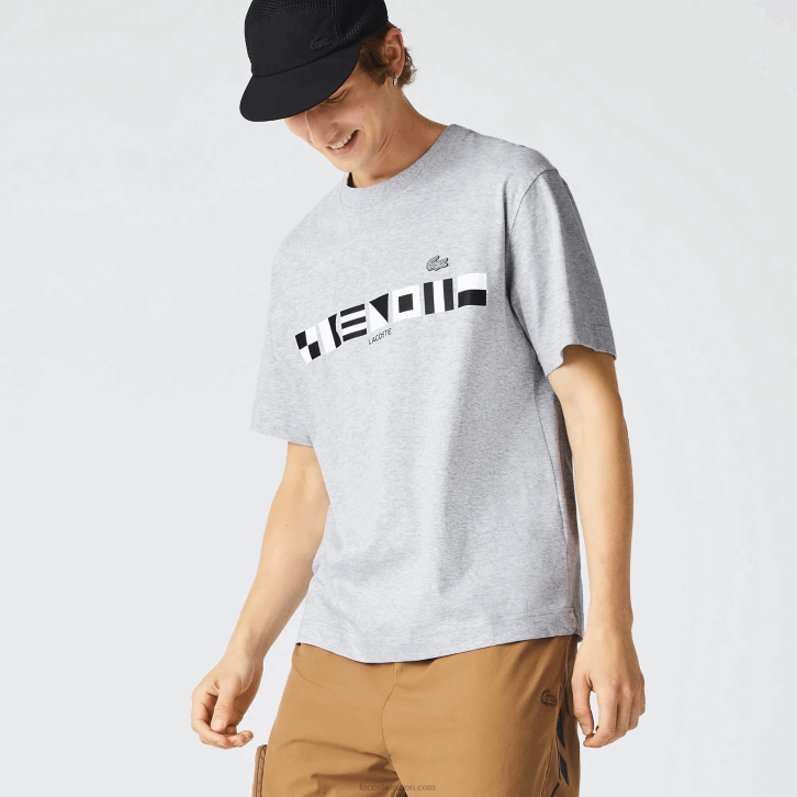 homens Lacoste chine cinza cca camiseta com estampa de ajuste relaxado 08D0660
