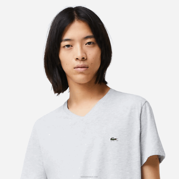 homens Lacoste chine cinza cca camiseta de jérsei de algodão pima com decote v 08D0614