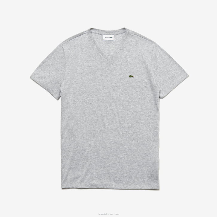 homens Lacoste chine cinza cca camiseta de jérsei de algodão pima com decote v 08D0614