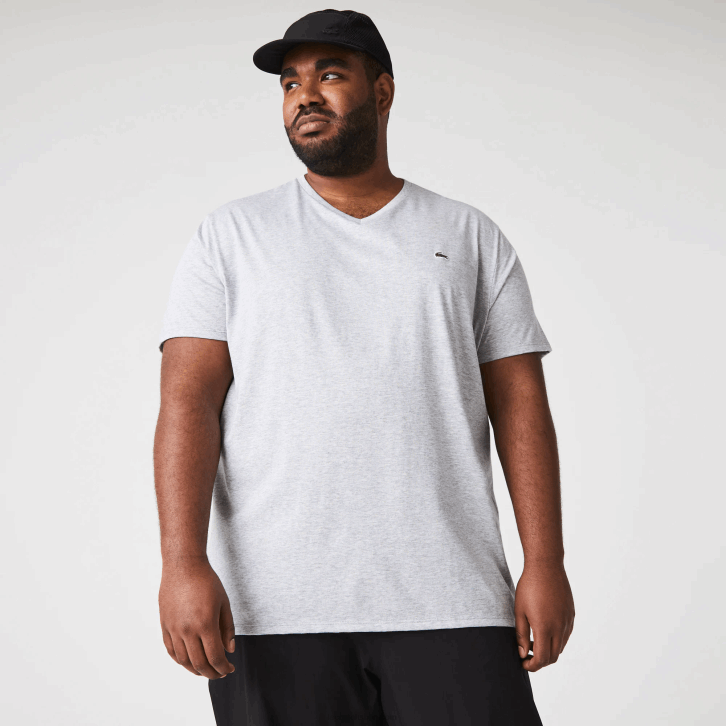 homens Lacoste chine cinza cca camiseta de jérsei de algodão pima com decote v 08D0614