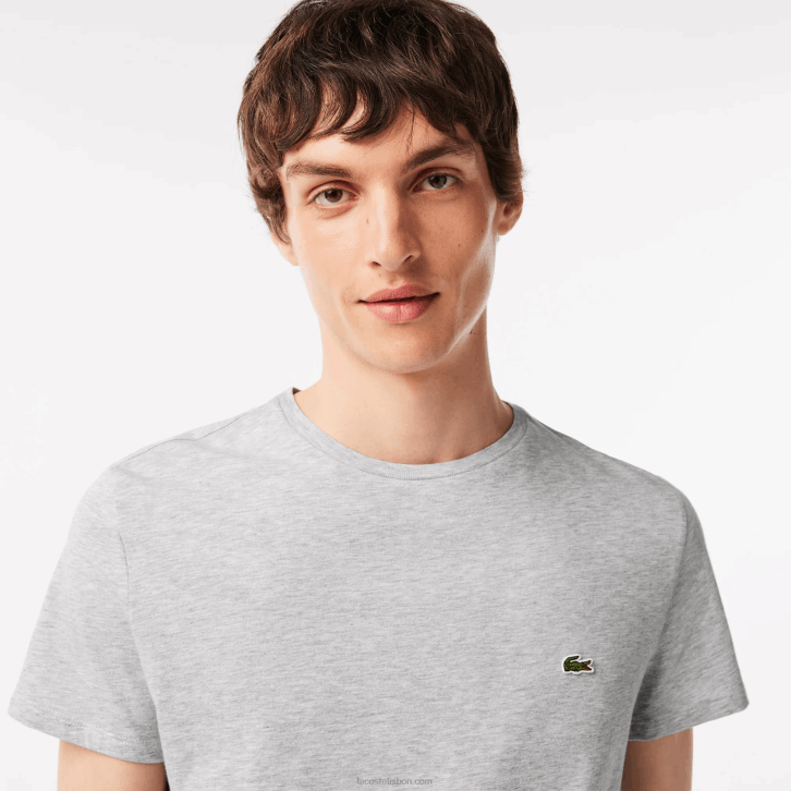 homens Lacoste chine cinza cca camiseta de jérsei de algodão pima decote careca 08D0619