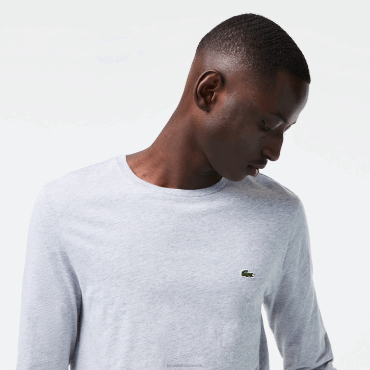 homens Lacoste chine cinza cca camiseta de jérsei de algodão pima decote careca 08D0691