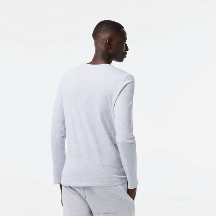 homens Lacoste chine cinza cca camiseta de jérsei de algodão pima decote careca 08D0691