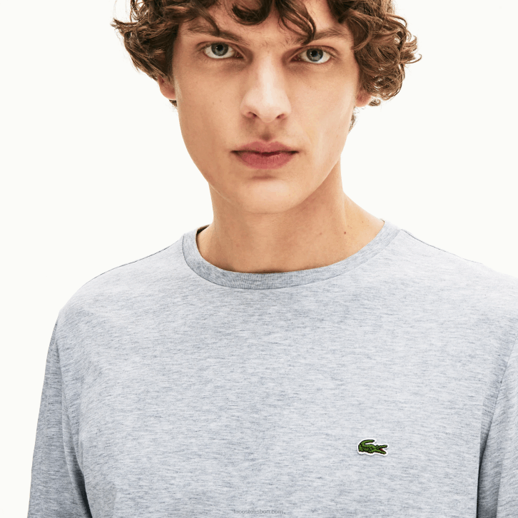homens Lacoste chine cinza cca camiseta de jérsei de algodão pima decote careca 08D0691