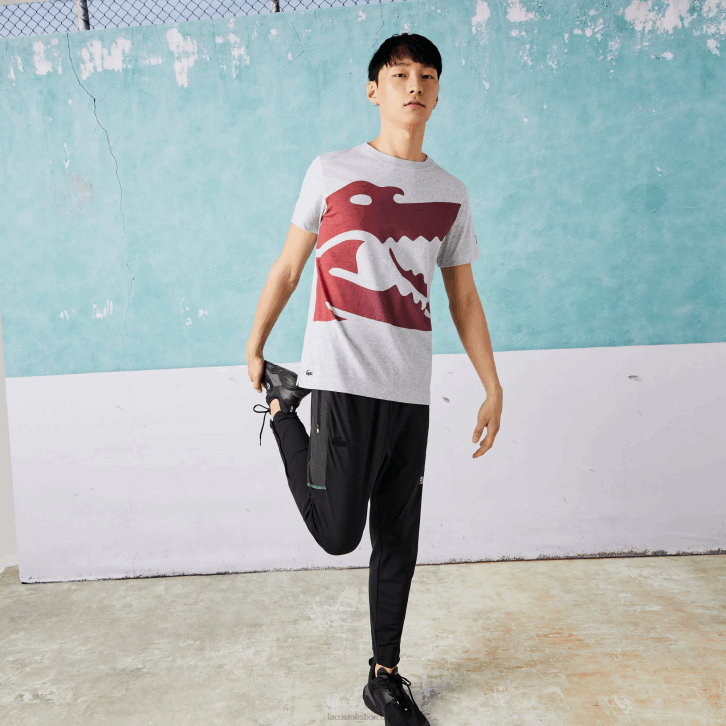 homens Lacoste chine cinza cca camiseta esporte novak djokovic croco algodão orgânico 08D0871